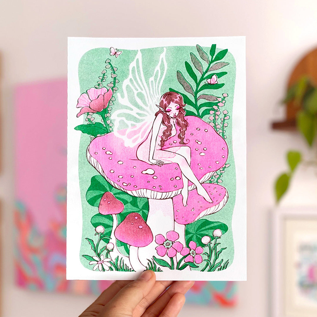 'Mushroom Fairy' Risograph Print
