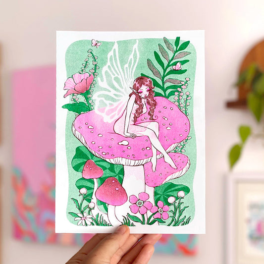 'Mushroom Fairy' Risograph Print