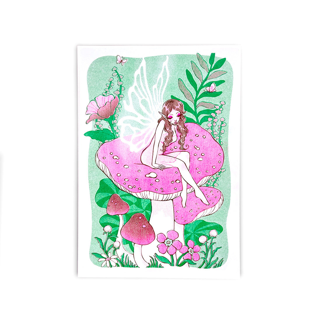 'Mushroom Fairy' Risograph Print